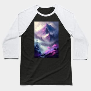 Mountain landscape in psychedelic shades of lavender and purple -2 Baseball T-Shirt